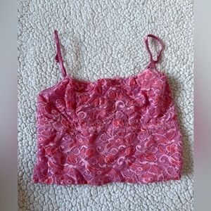 Y2K Pink Lace Crop Lingerie Rosette Floral Semi Sheer Cami 2000s Cosabella